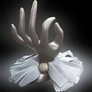 Elegant Blueish Gray Leather Fringe Bracelet, with Rhinestone bead